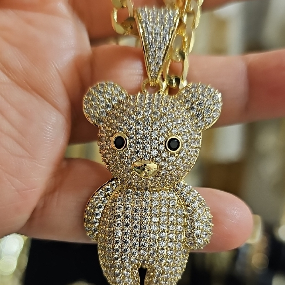 Gold and Silver Teddy Bear Pendant Necklace